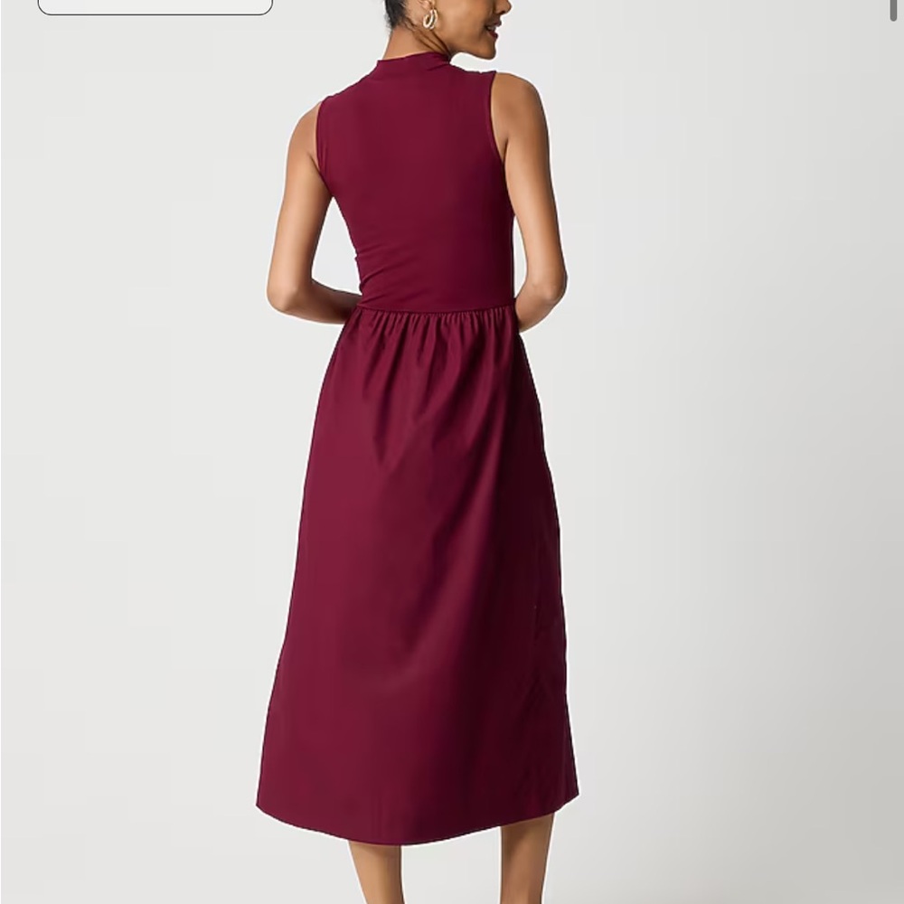 NWOT J.Crew Burgundy Sleeveless Midi Dress - Picture 3 of 4